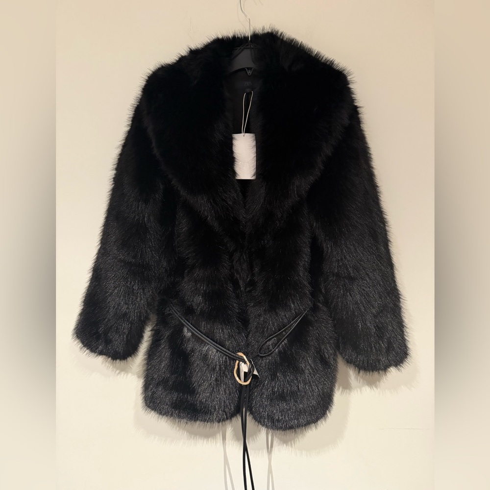 New ZARA Faux Fur Belted Coat - Picture 16 of 16